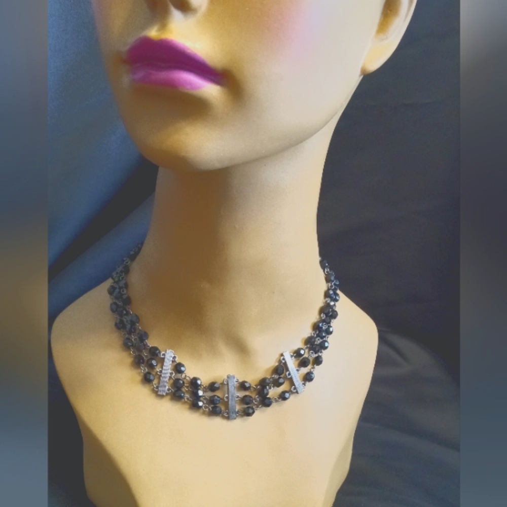 Icing Vintage Black Crystal Chocker Necklace